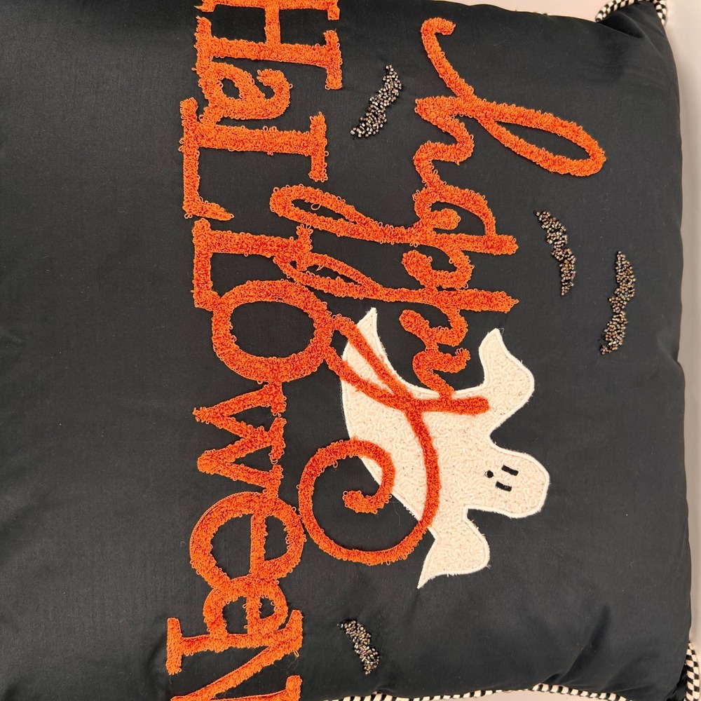 MacKenzie-Childs Happy Halloween Embroidered Ghost Bat Pillow 20x20 75741-1203 - Picture 15 of 16